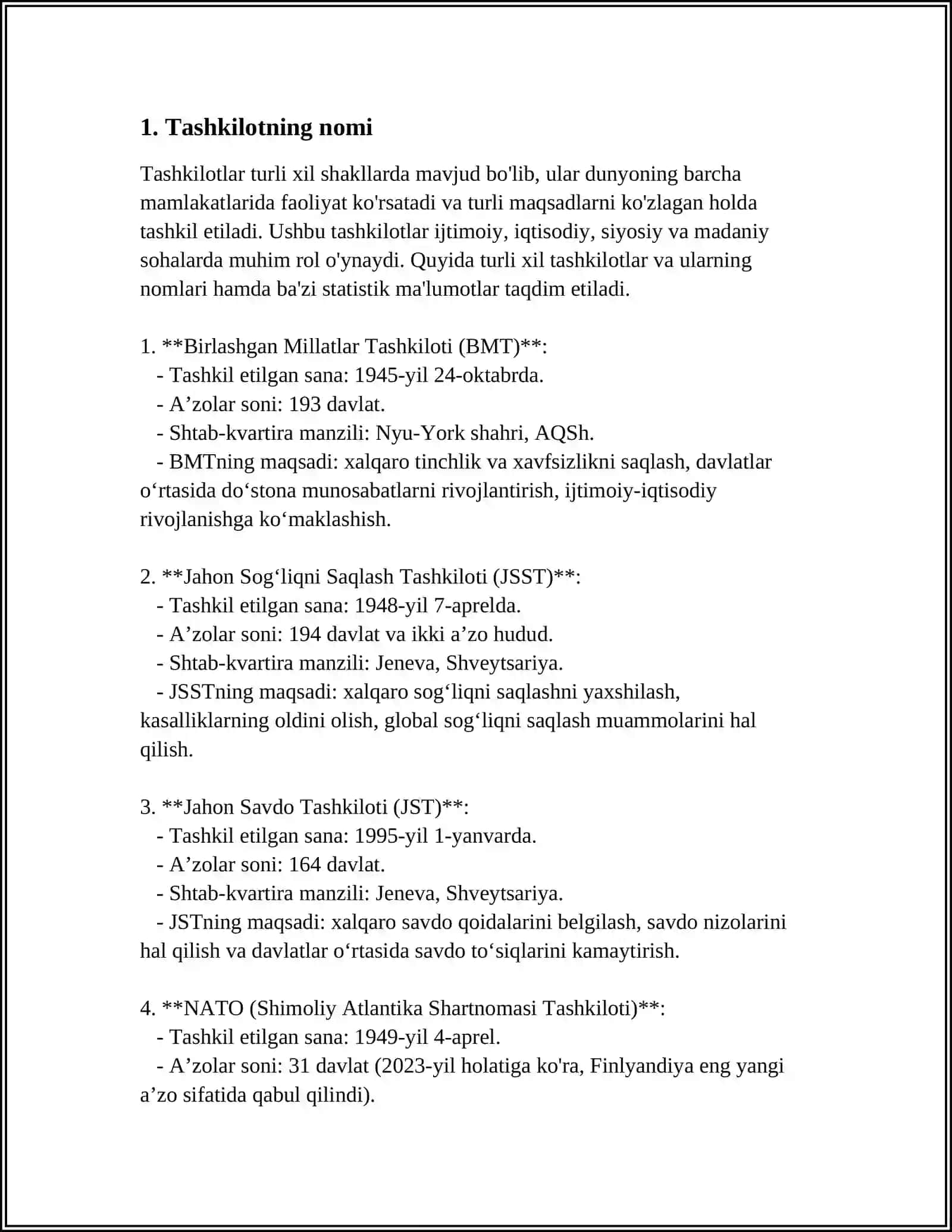 HUJJATLARDAGIZARURIY QISMLAR(REKVIZITLAR). TASHKILIY HUJJATLAR 3