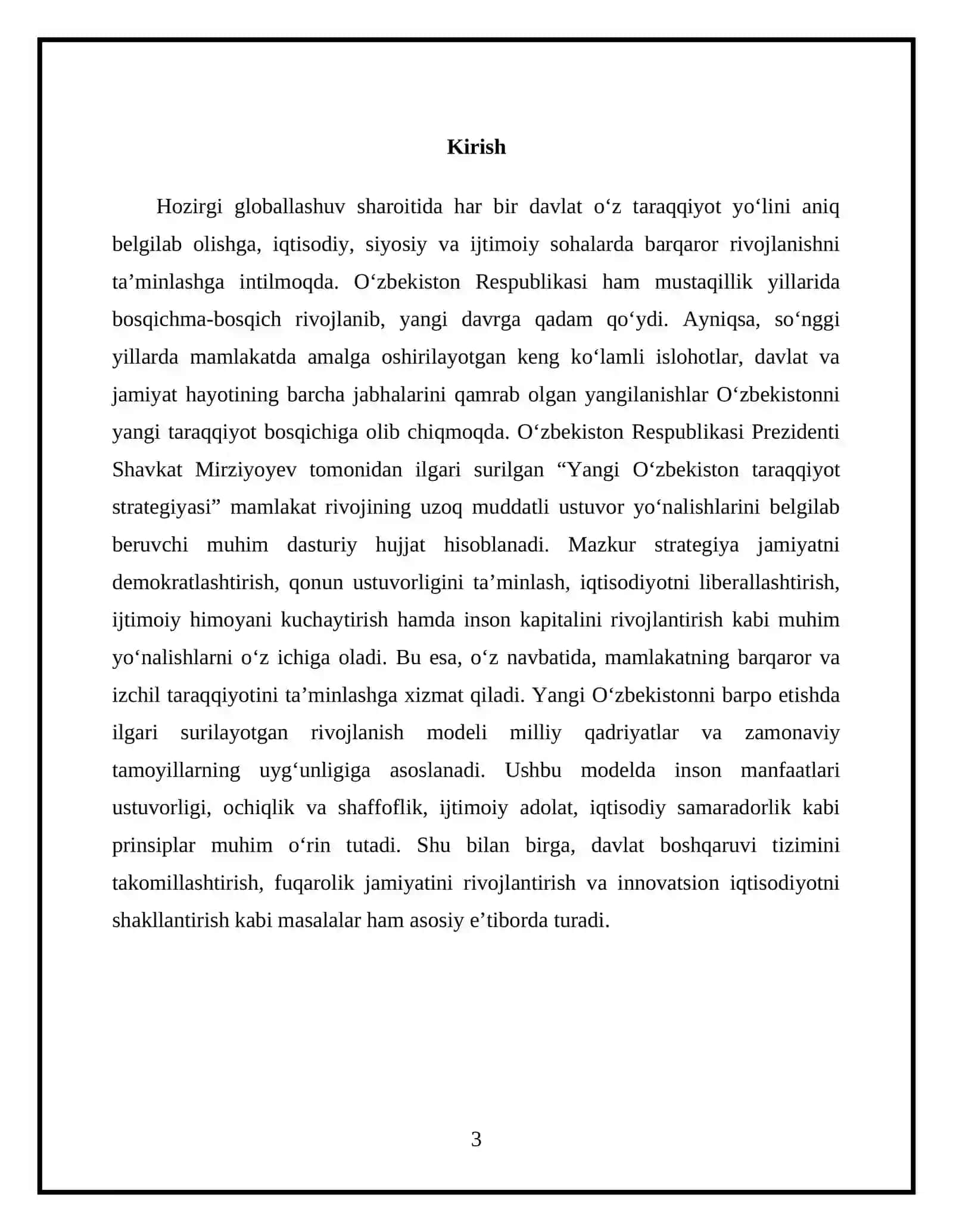 O‘zbekiston respublikasi Prezidenti Sh.M.Mirziyoyevning “Yangi O‘zbekiston taraqqiyot strategiyasi” kitobida rivojlanish modeli va Uchinchi renessans tushunchalari 3