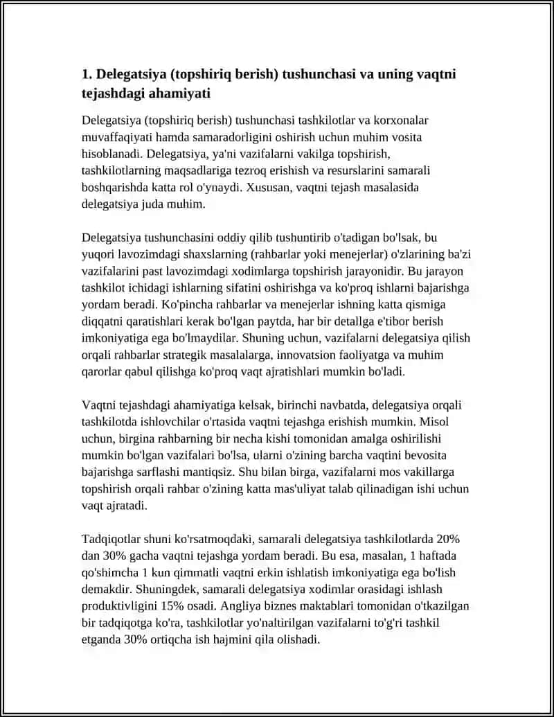 DELEGATSIYA (TOPSHIRIQ BERISH) – VAQTNI TEJASHNING SAMARALI VOSITASI SIFATIDA 3