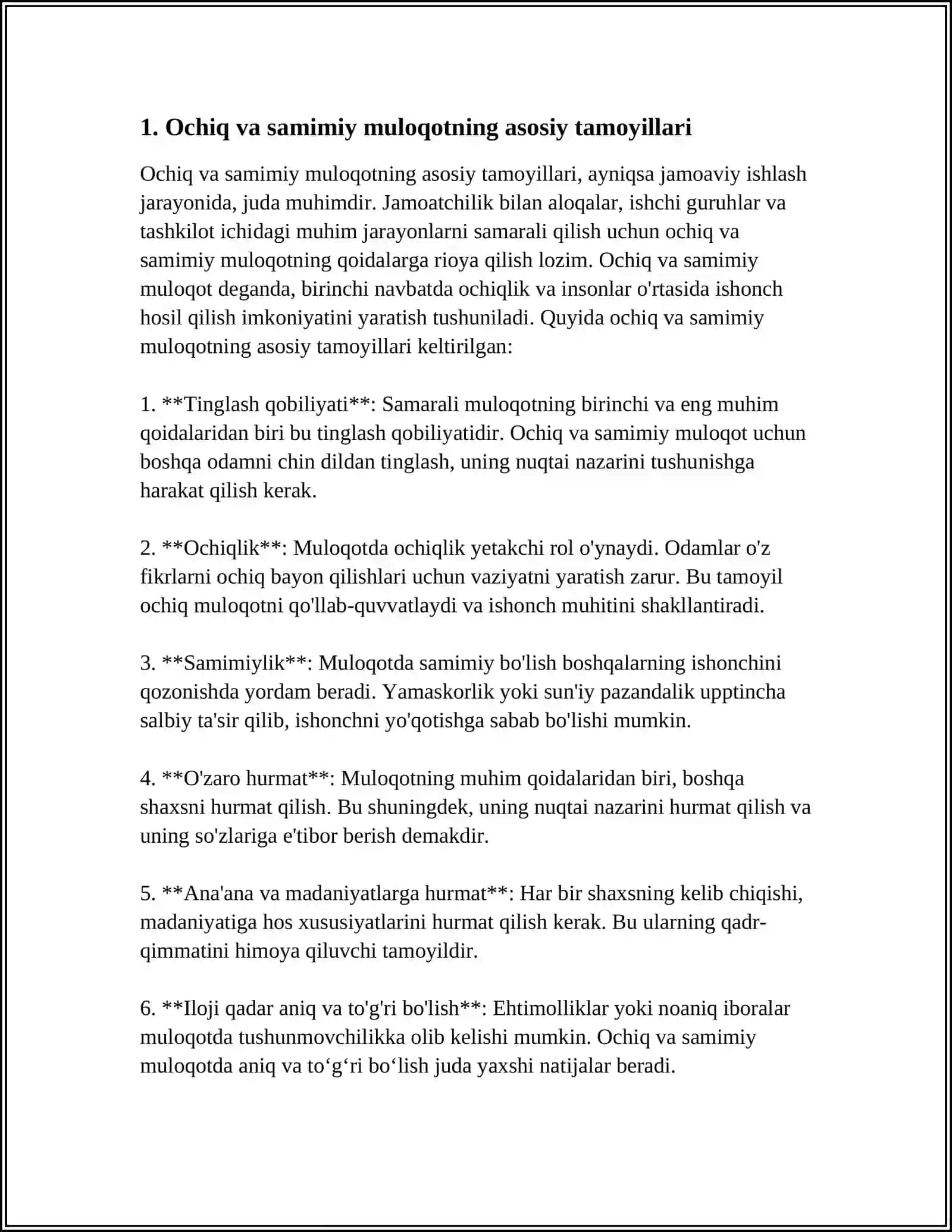 OCHIQ VA SAMIMIY MULOQOT HAMDA JAMOAVIY ISHLASHNI RIVOJLANTIRISH. HAR XIL SHAXS TIPLARI BILAN ISHLASH. SAMARALI STRATEGIYALAR 3