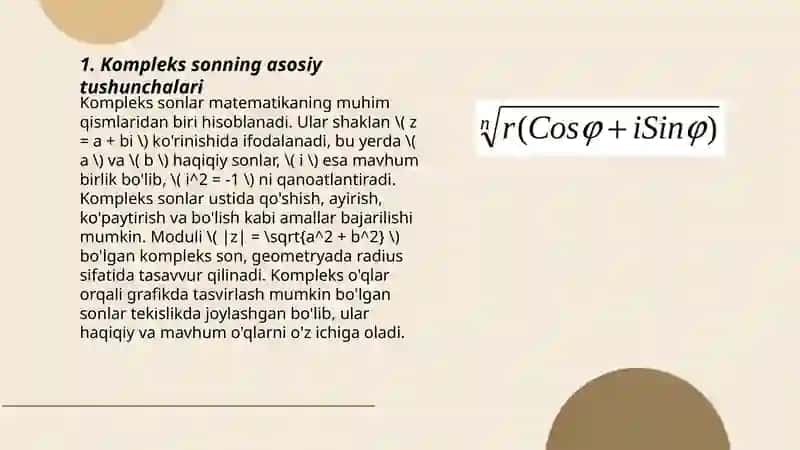 Kompleks sonning moduli va argumenti.Kompleks sonning trigonometrik formasi 3