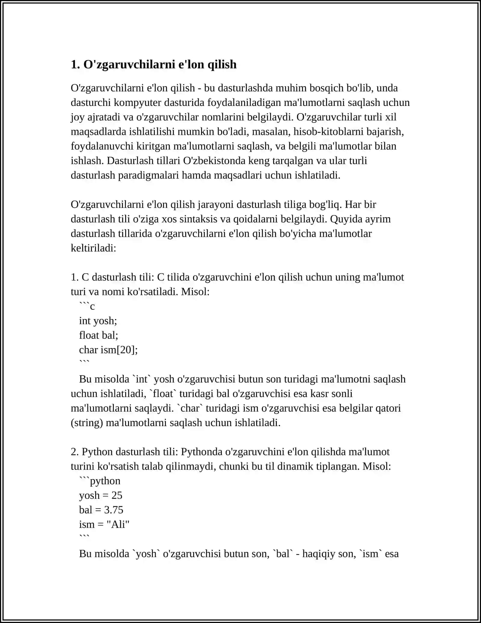 O'ZGARUVCHILARGA QIYMAT KIRITISH VA CHIQARISH OPERATORLARI 3