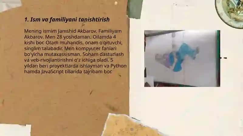 Mavzu o'zimizni tanish tirish va sohamiz bo'yicha ozgina ma'lumot berish 3
