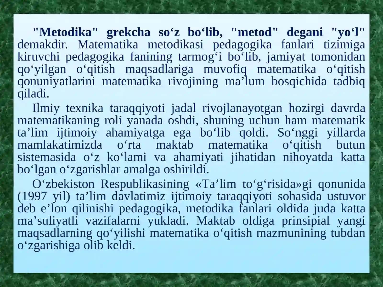 Mаtеmаtikа o'qitish metоdikasi 3