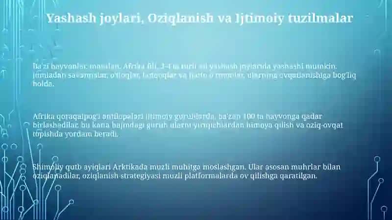 Hayvonot olamining yashash tarzi haqidagi bilimlarni bilib olish va tahlil qilish 3