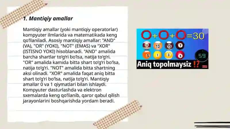 Mantiqiy funksiyalarning rostlik jadvalini tuzish 3