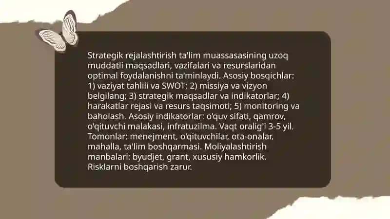 Strategik rejalashtirish va Ta'lim muassasasi rivojlanishi 3