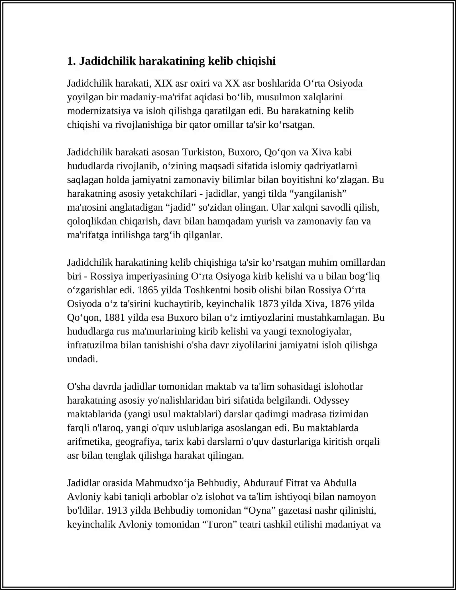 JADIDCHILIK XARAKATI VA ULARNING MILLIY ISTIQLOLIMIZNI MUSTAHKAMLASHDAGI MEHNATI 3