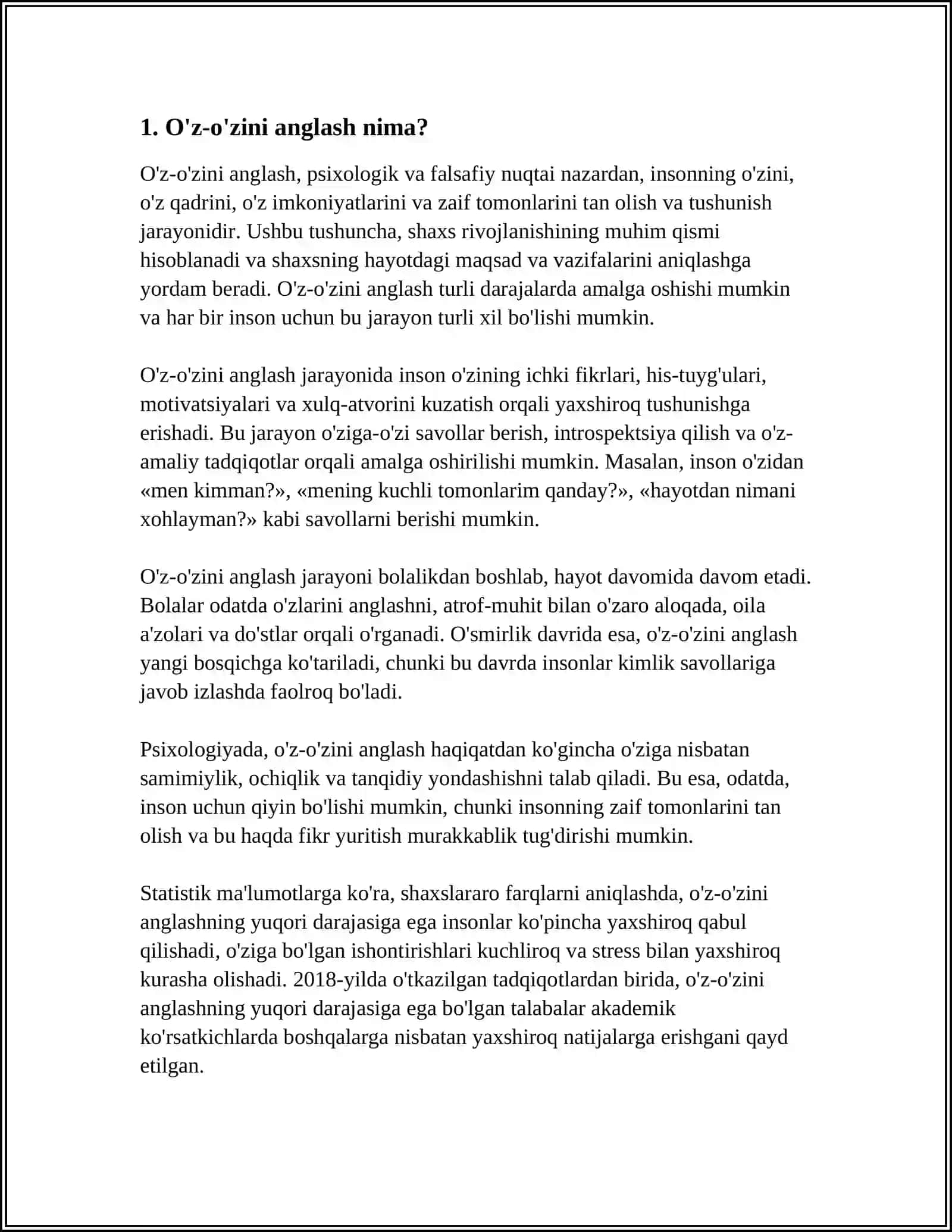ILK BOLALIK DAVRIDA OʻZ OʻZINI ANGLASHNING RIVOJLANISHI VA 3 YOSHLILAR INQIROZI 3