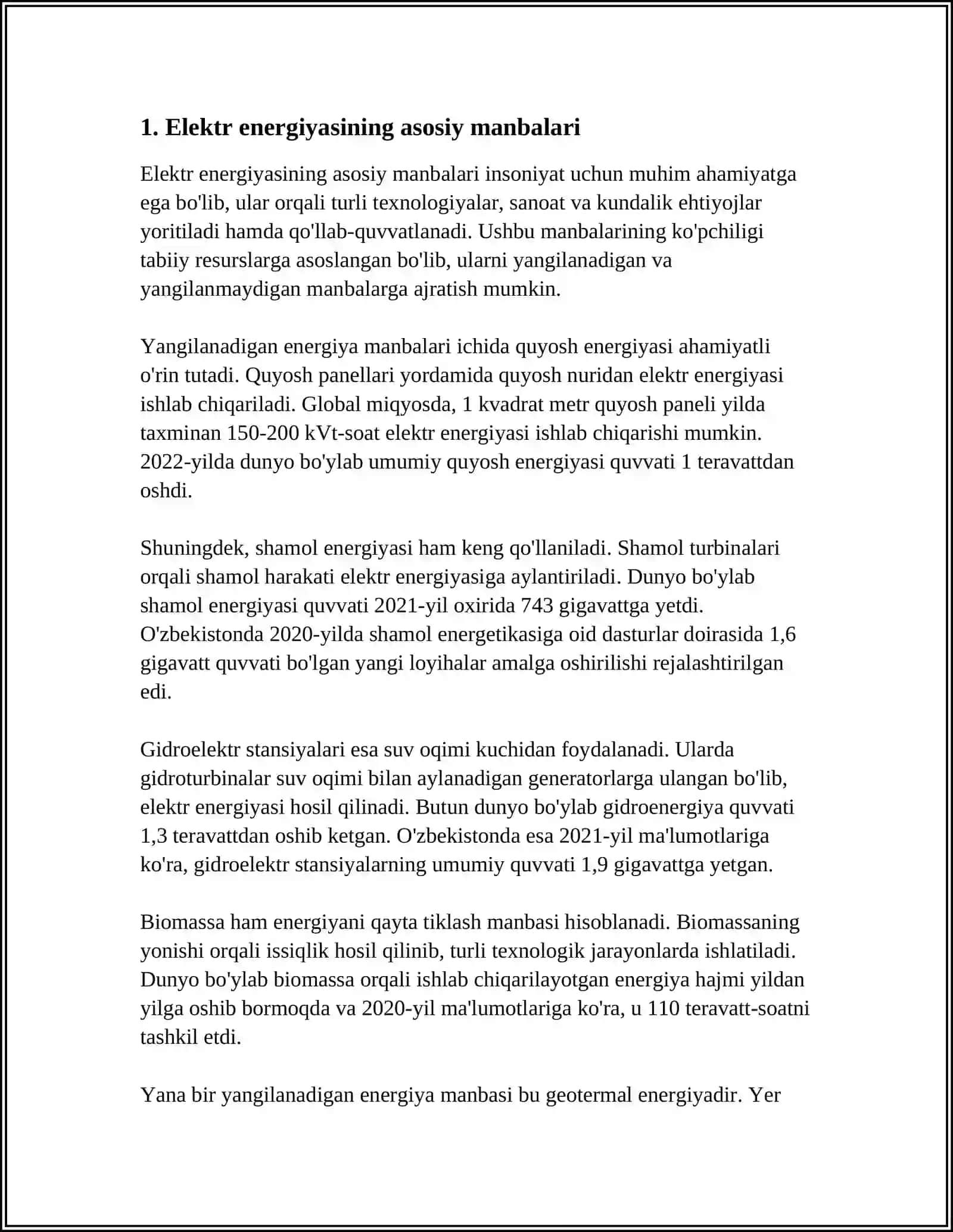 ELEKTR ENERGIYASI UNI XOSIL QILISHNING USULLARI. SANOAT ELEKTROENERGETIKASINING PAYDO BOʻLISHI VA RIVOJLANISH BOSQICHLARI 3
