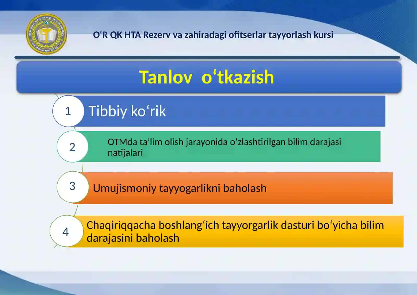 TALABALARINI HARBIY TAYYORGARLIK O‘QUV BO‘LINMALARIDA O‘QITISH UCHUN SARALASH TANLOVINI O‘TKAZISH TARTIBI 3