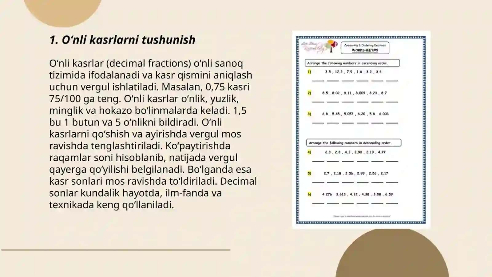 Oʻnli kasrlar va katta miqdorlarni yaxlitlash 3