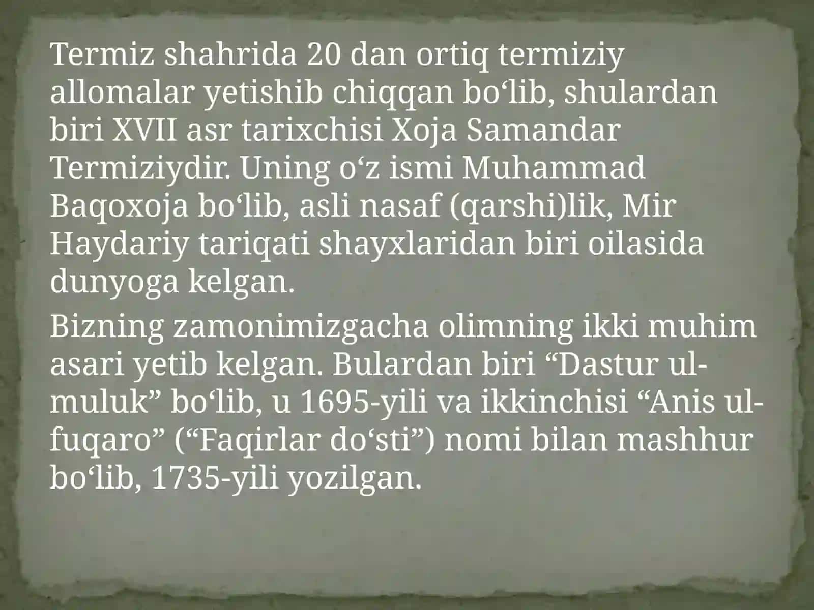 Manbashunoslik va tarixshunoslik fanidan mustaqil ish Xoja Samandar Termiziy "Dastur ul-muluk" 3