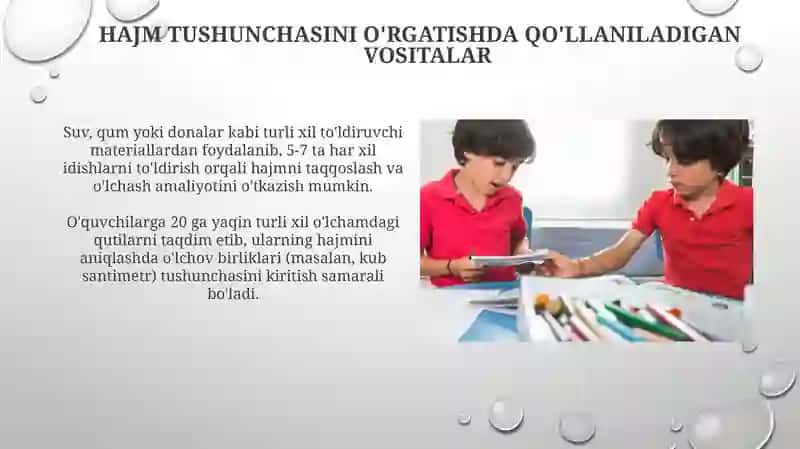 Hajm tushunchasini o'rgatish metodikasi 3