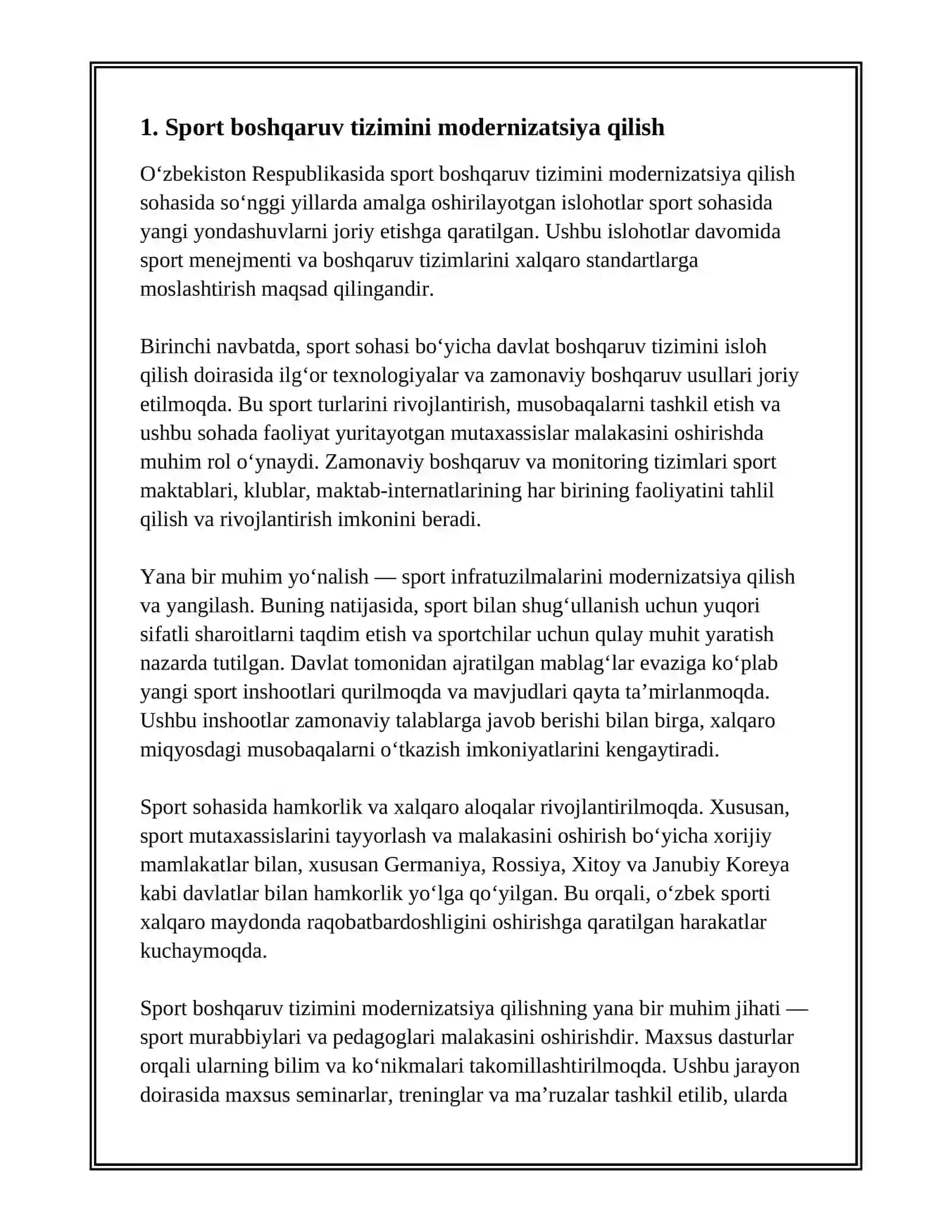 O'ZBEKISTON RESPUBLIKASI SPORT TIZIMIDAGI ISLOHOTLAR 3