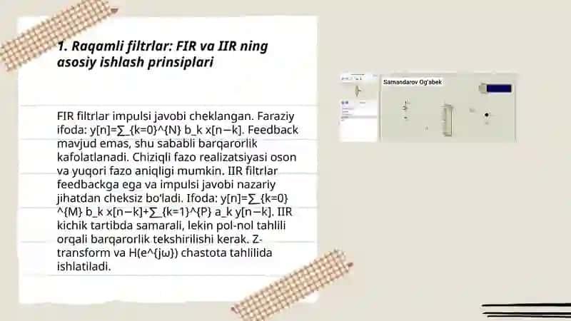 Raqamli filtrlarning ishlash prinsipi va sxematik tahlili 3