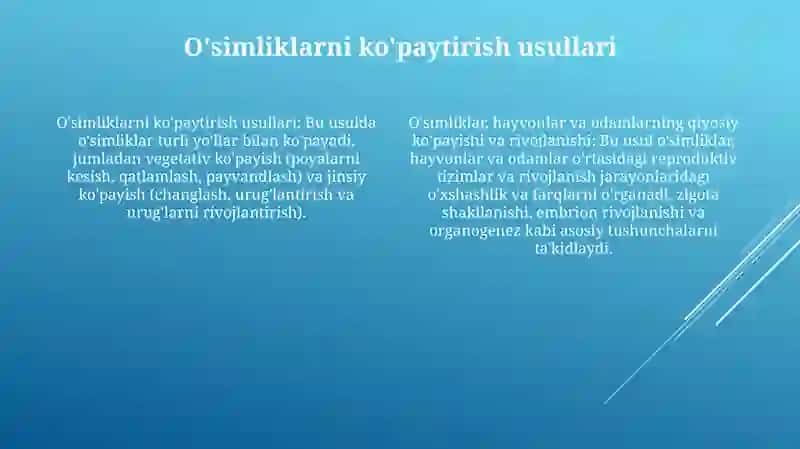 O'Simliklar Va Hayvonlarning Ko'Payish Va Rivojlanishiga Oid Masala Va Mashqlar Tuzish Hamda Yechish Metodikasi 3