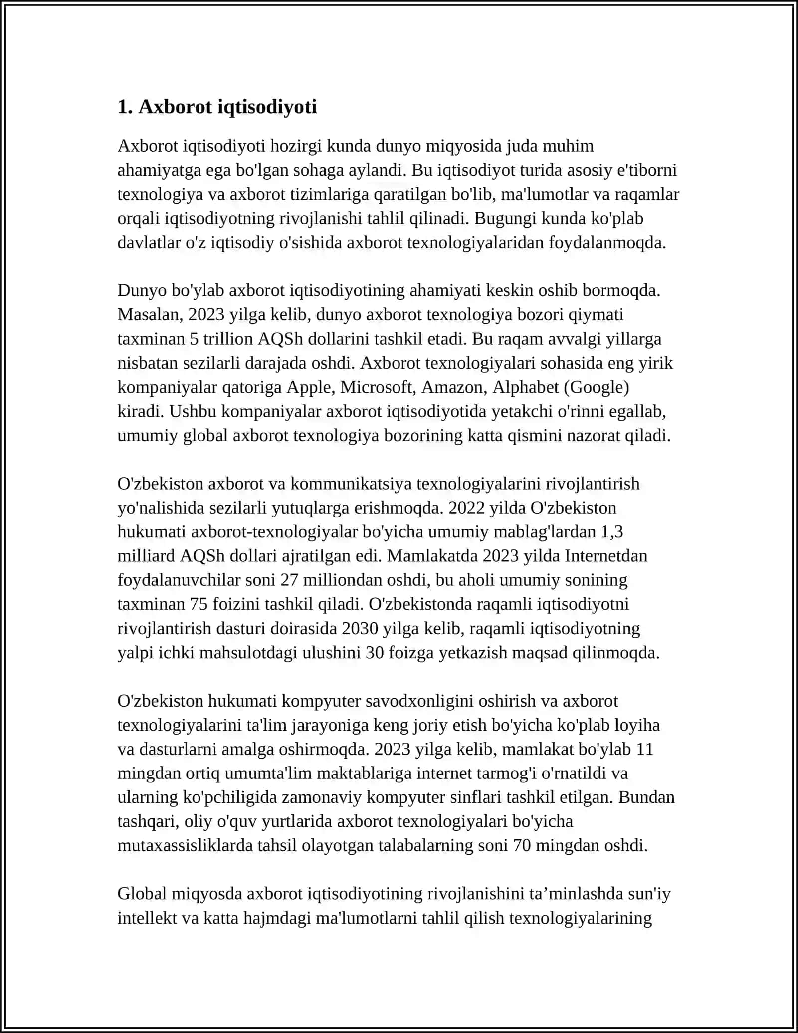 AXBOROTNI QAYTA ISHLASH TEXNOLOGIYALARI 3