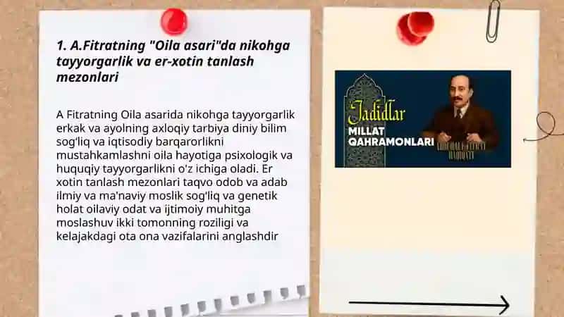 A.Fitratning "Oila asari"dagi oila qurish tartiblari va farzand tarbiyasiga oid gʻoyalar 3