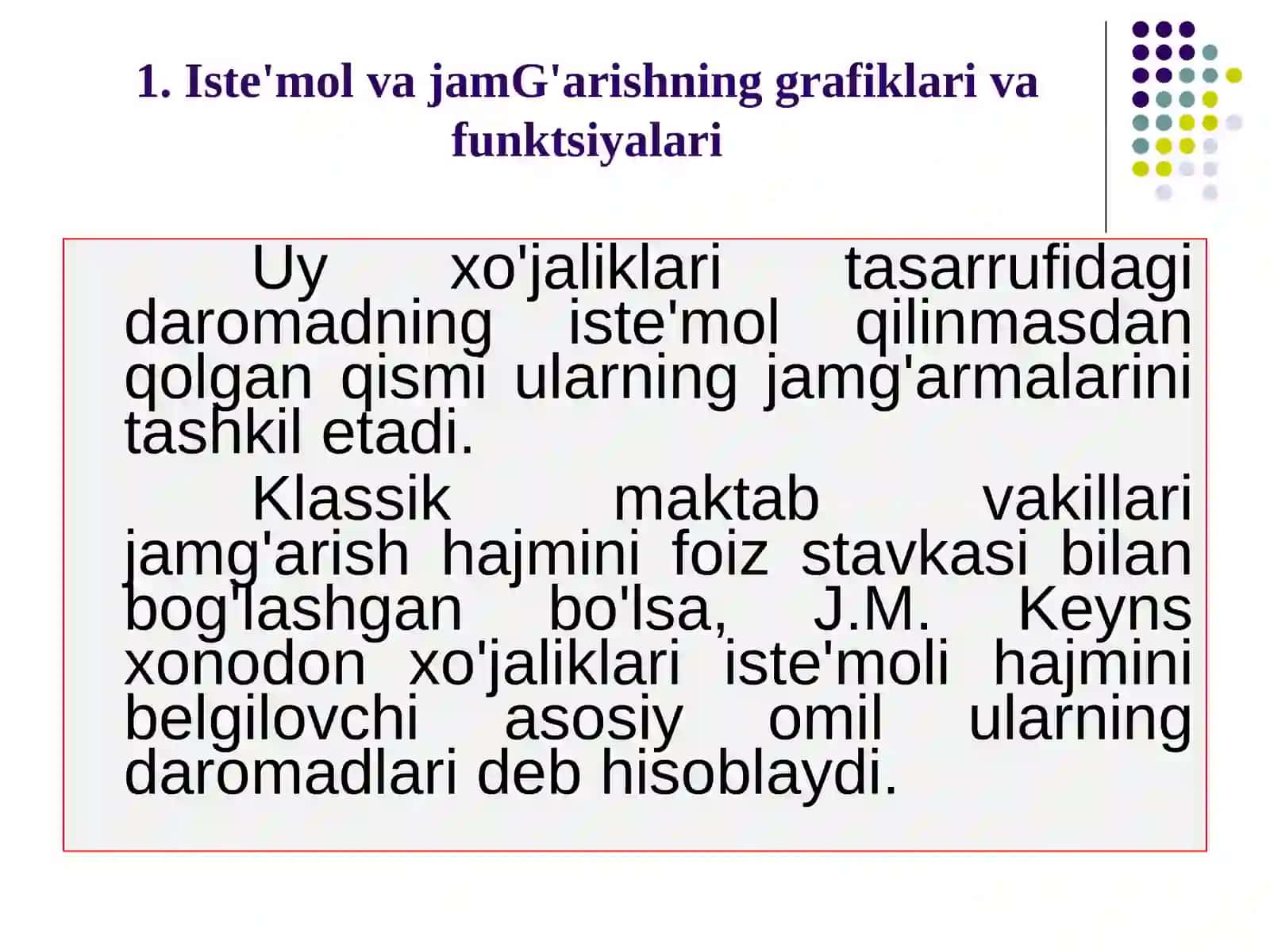 Iste'mol, jamg'arishva investisiya funktsiyalari 3