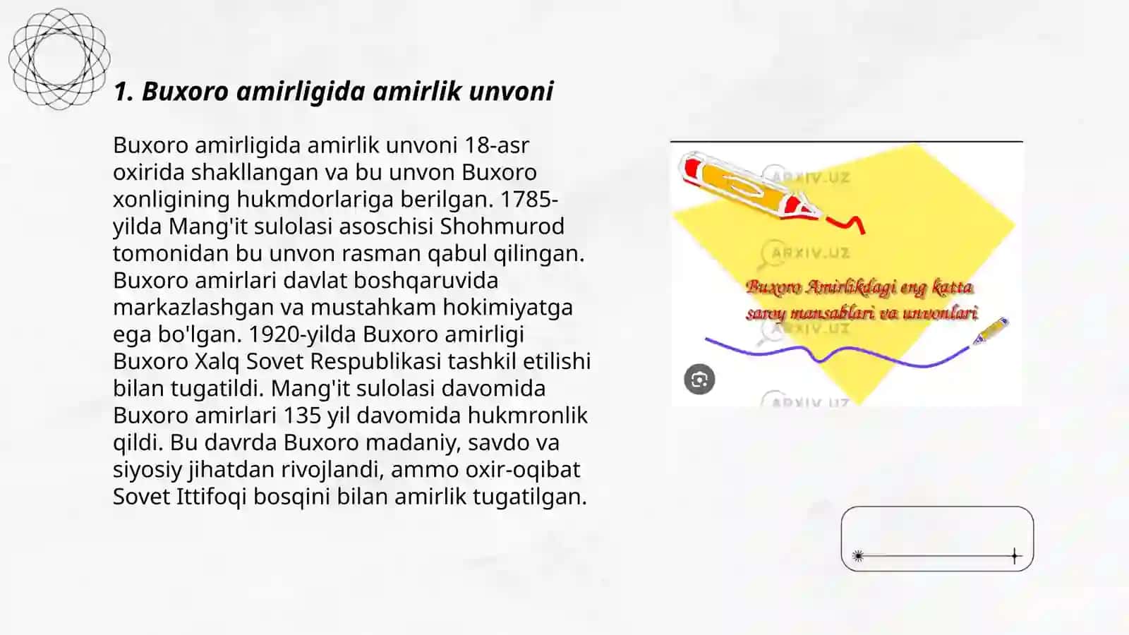 Buxoro amirligida saroy unvonlari va mansablari 3