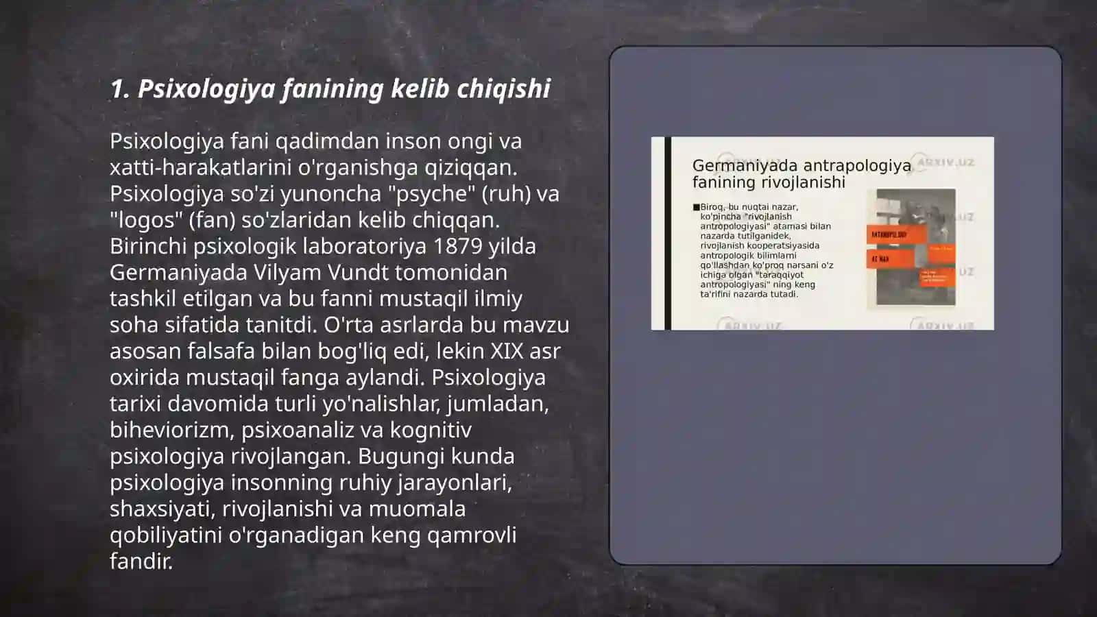 Psixologiya fanining predmeti rivojlanishi tarixi va sohalari 3