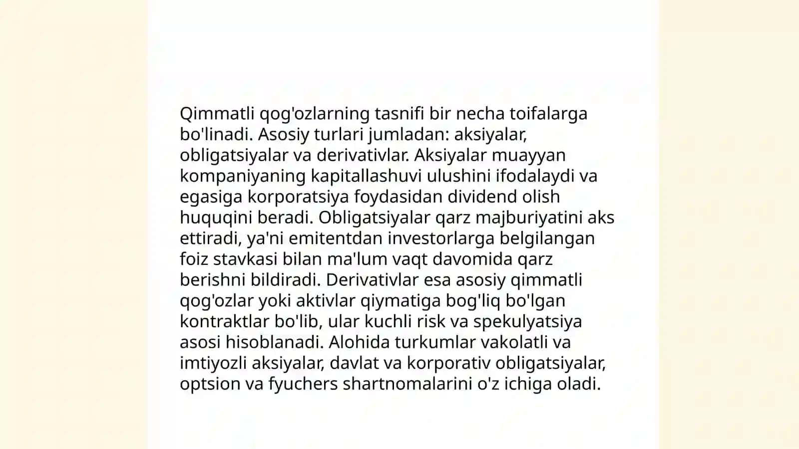 Qimmatli qog'ozlarning tasnifi 3