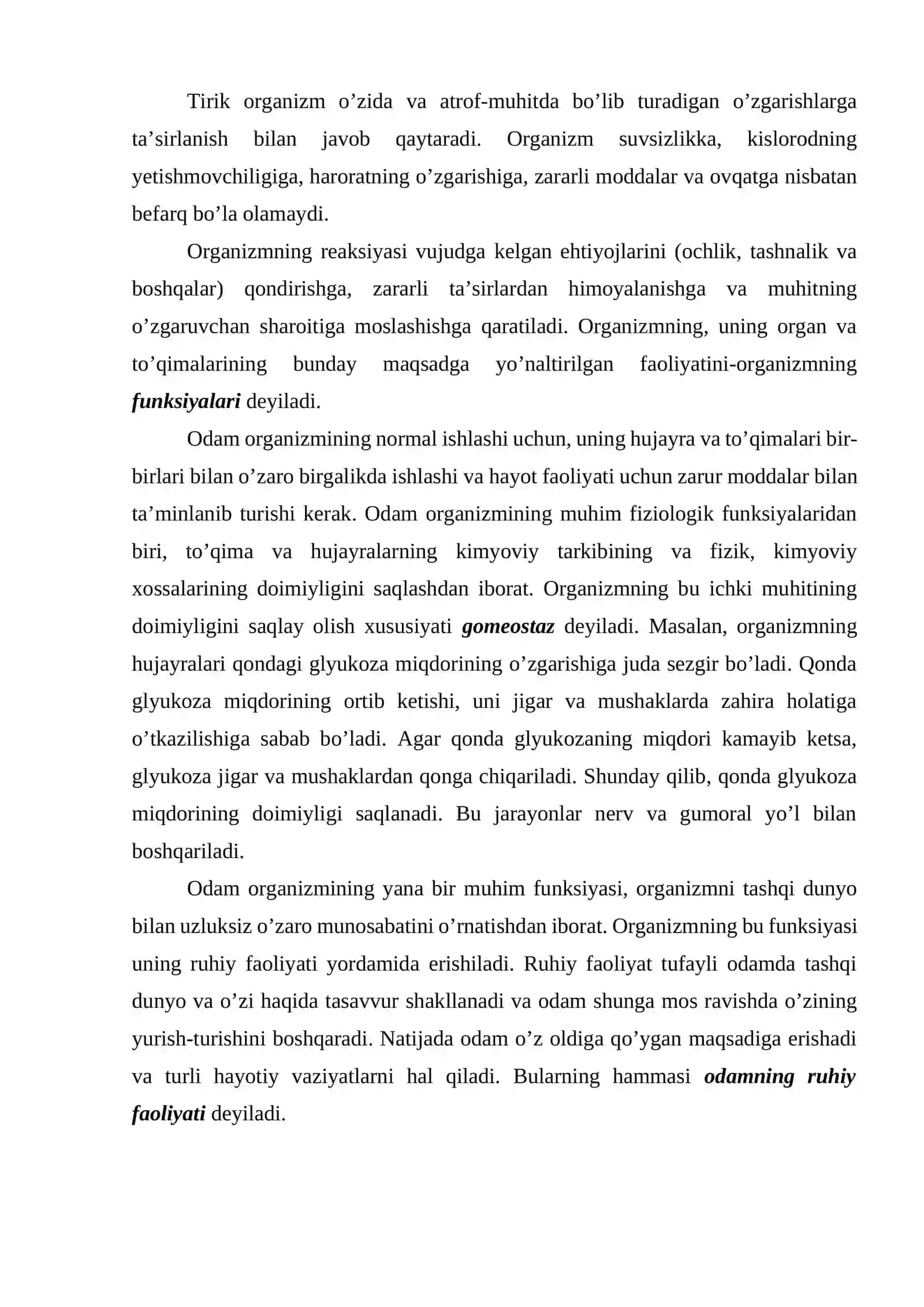 Organizmning umumiy ta’rifi. Hujayraning tuzilishi, kimyoviy tarkibi va bo’linishi 3