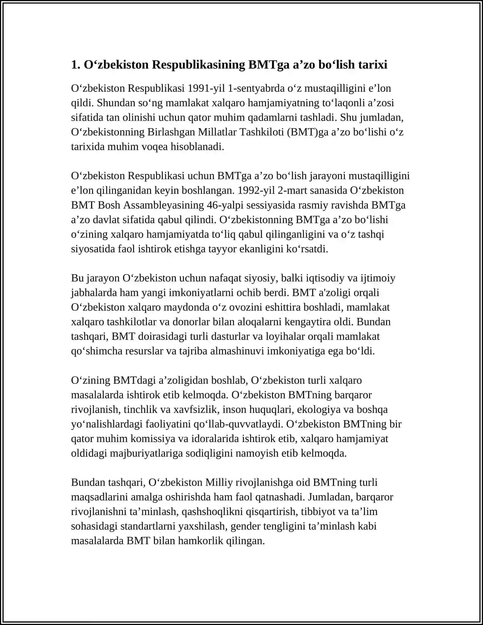 O‘zbekiston Respublikasining BMTga Aʼzo Bo‘lishi Haqida 3