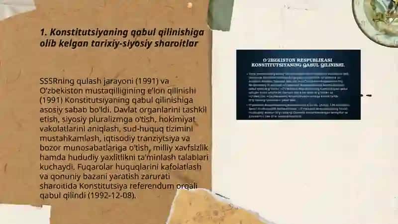 Mustaqil O‘zbekiston Respublikasi Konstitutsiyasining qabul qilinishi va uning tarixiy ahamiyati 3