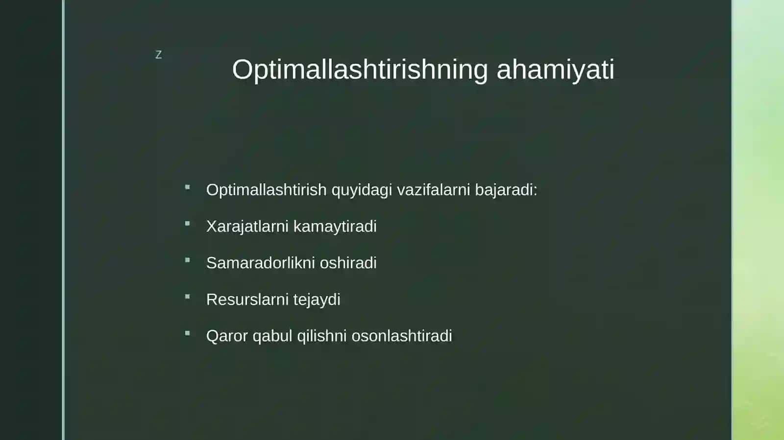 Identifikatsiyalash modellashtirish va optimallashtirish Mustaqil ish 3