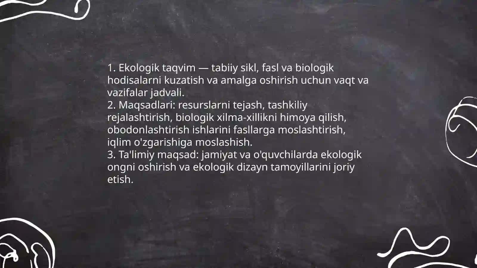Ekologik taqvimini tashkil etish obodonlashtirish va ekologik dizayn yaratishga oʻrgatish 3