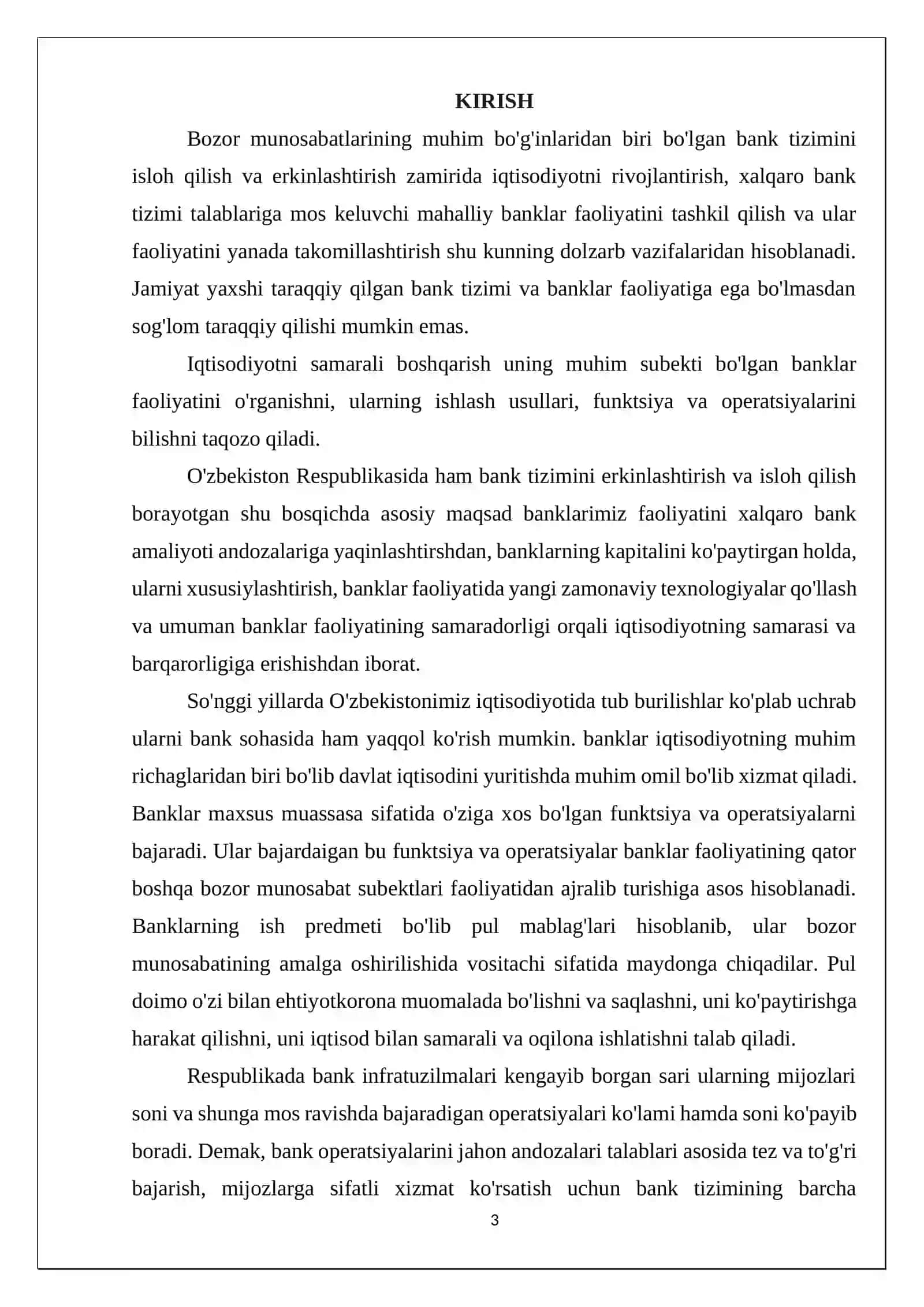 BANK ISHI YO’NALISHI BO’YICHA ISHLAB CHIQARISH AMALIYOTI HISOBOTI 3