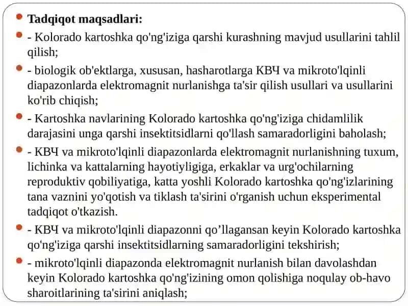 Poliz ekinlarini Kolorado qo'ng'izi zararidan himoya qilishda elektrofizik taʼsir 3