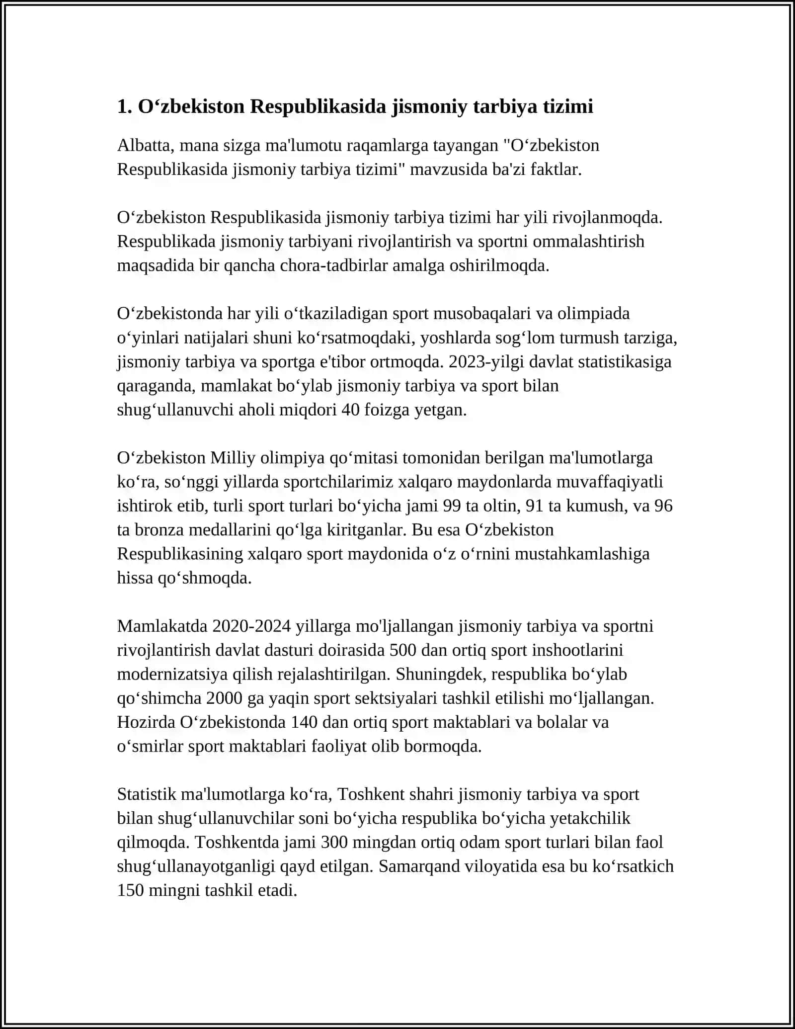 OʻZBEKISTON RESPUBLIKASI HUKUMATINING JISMONIY MADANIYAT VA SPORT BOʻYICHA QABUL QILINGAN HUJJATLARNING AHAMIYATI 3