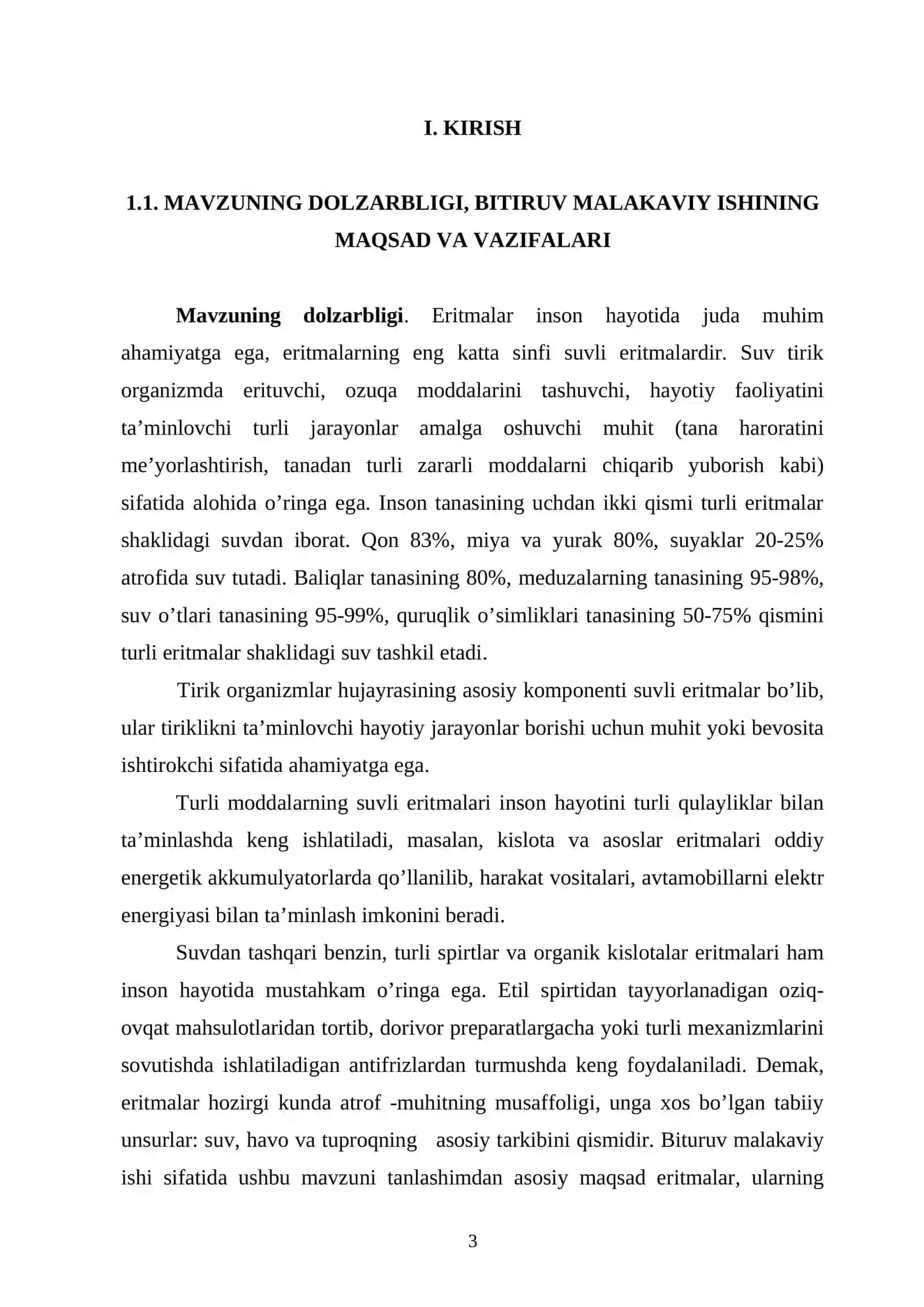 "Eritmalarning konsentratsiyalarini ifodalash usullari" malakaviy ishi 3