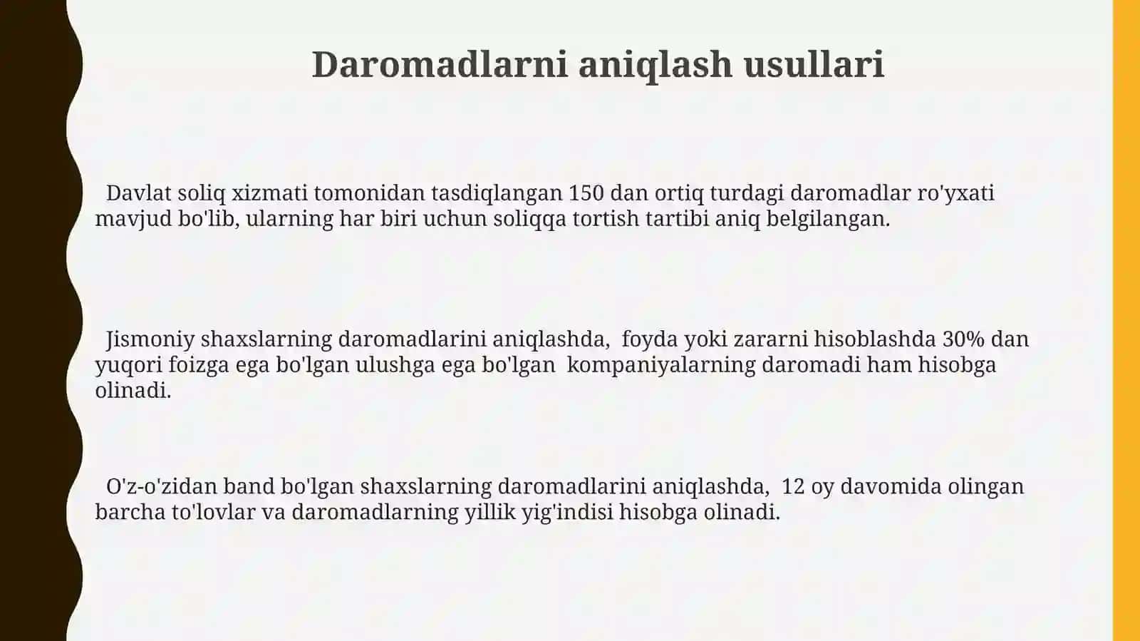 Jismoniyshaxslardanolinadigandaromadsolig'i:jamidaromadvauningtarkibi 3