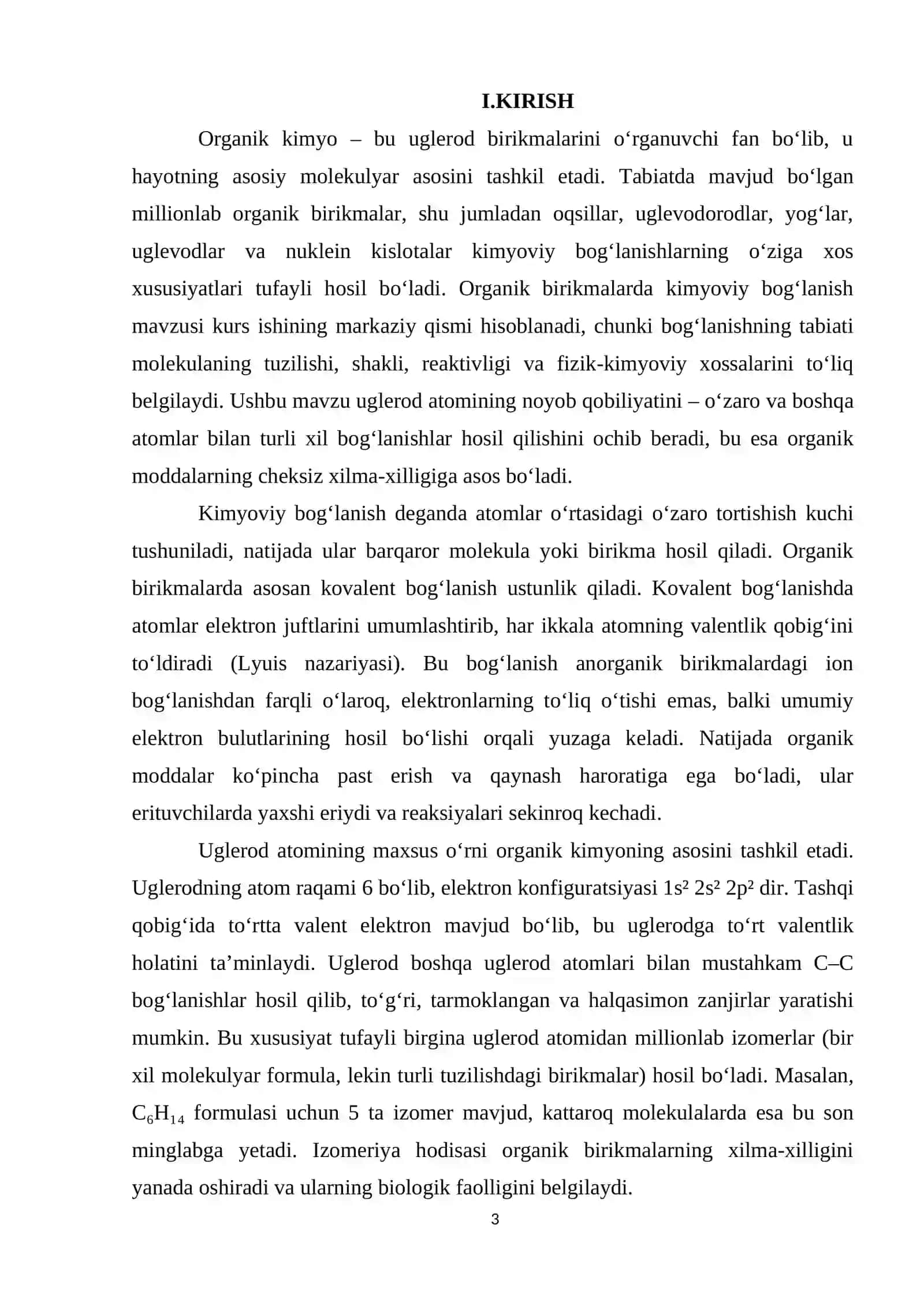 Organik birikmalarda kimyoviy bogʻlanish 3