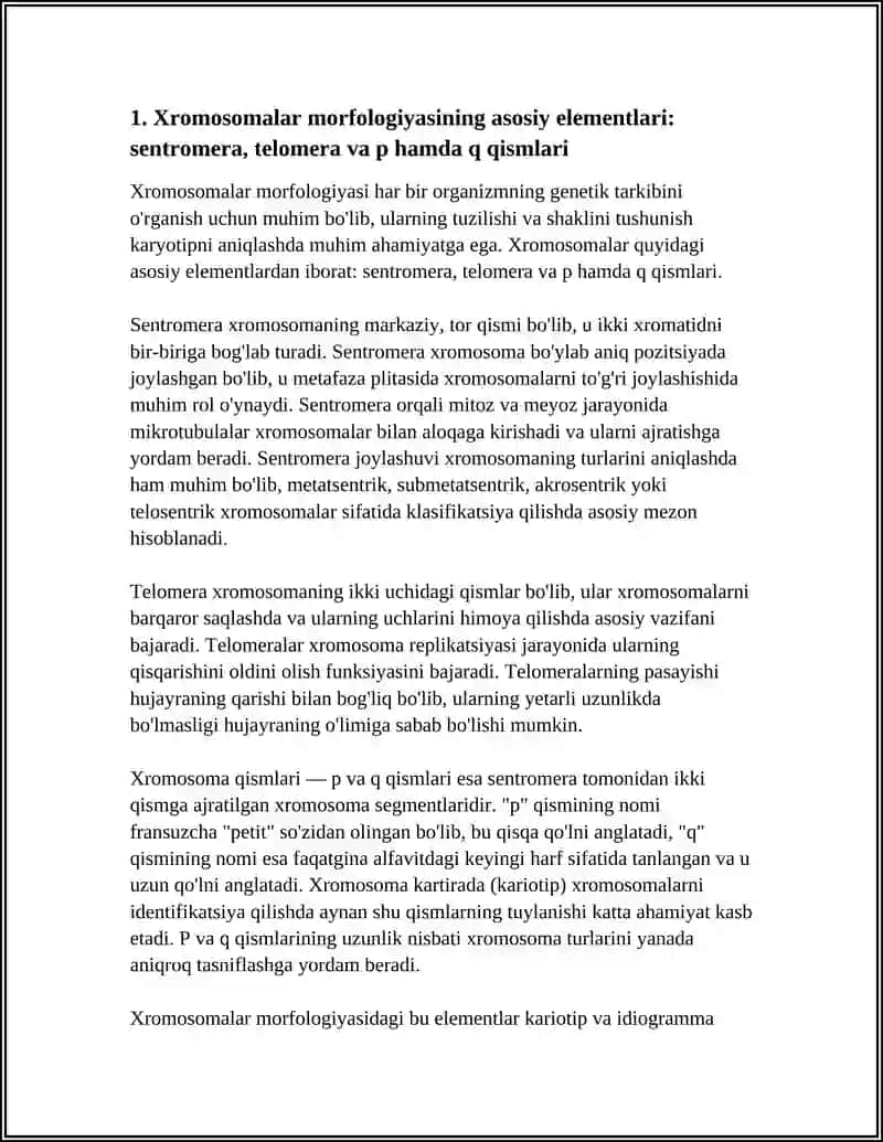 XROMOSOMALAR MORFOLOGIYASI, ORGANIZMLARNING KARIOTIPI VA IDIOGRAMMASI 3