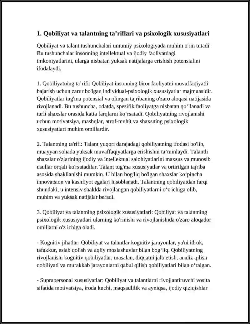 QOBILIYAT VA TALANT UMUMIY PSIXOLOGIYA FANIDAN 20LISTLIK MA’RUZA 3