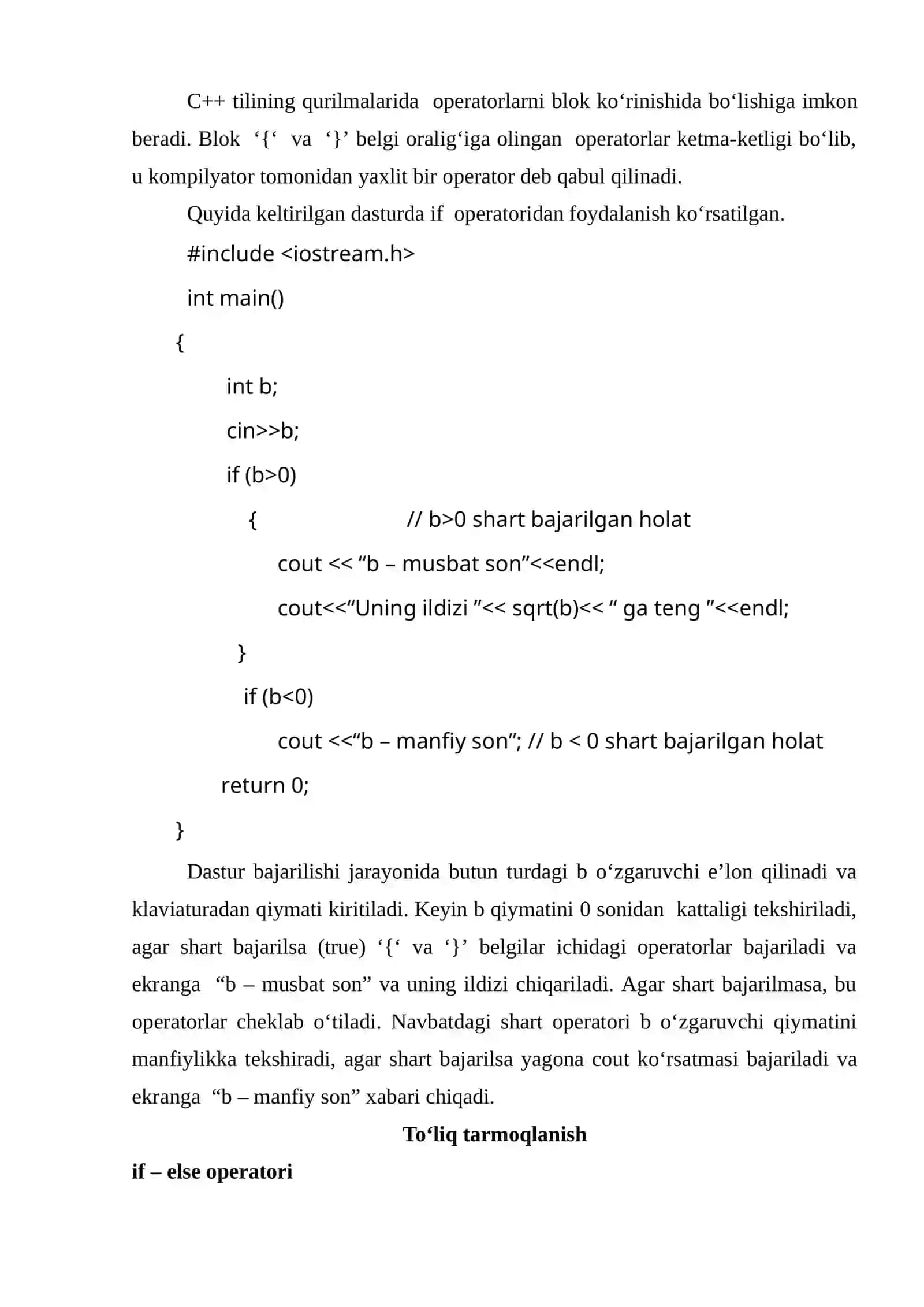 TARMOQLANISH VA UZILISHLARNI TASHKIL ETISH OPERATORLARI. TARMOQLANUVCHI OPERATORLAR (IF VA SWITCH) VA ULARNI ISHLASH KETMA KETLIKLARI 3