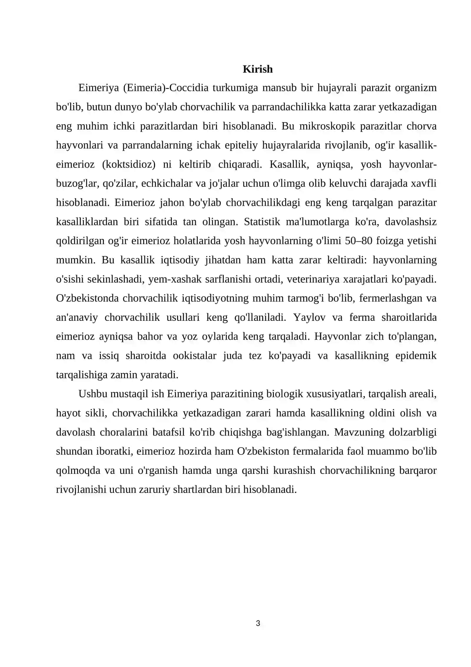 Chorva hayvonlarining ovqat hazm qilish sistemasida yashovchi parazit-Eimeriya (Coccidia) 3