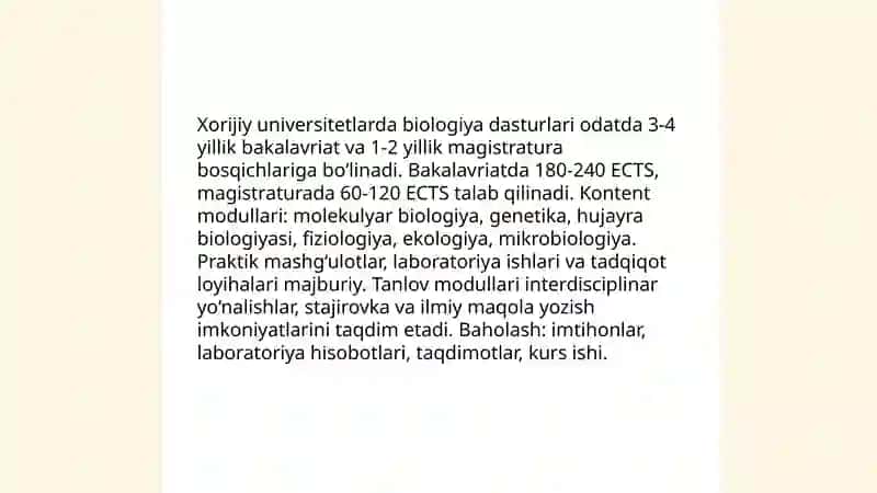 Xorijiy universitetlarda biologiya fanini o‘qitilish tizimi 3