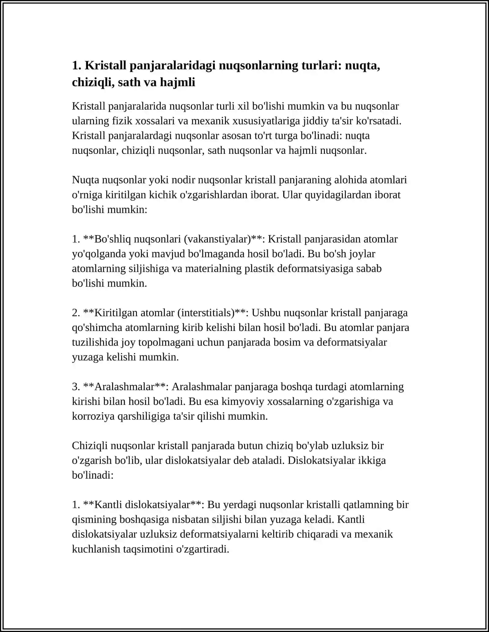 KRISTALL PANJARALARNING NUQSONLARI VA ULARNING MATERIALLARINING XOSSALARIGA TA'SIRI 3