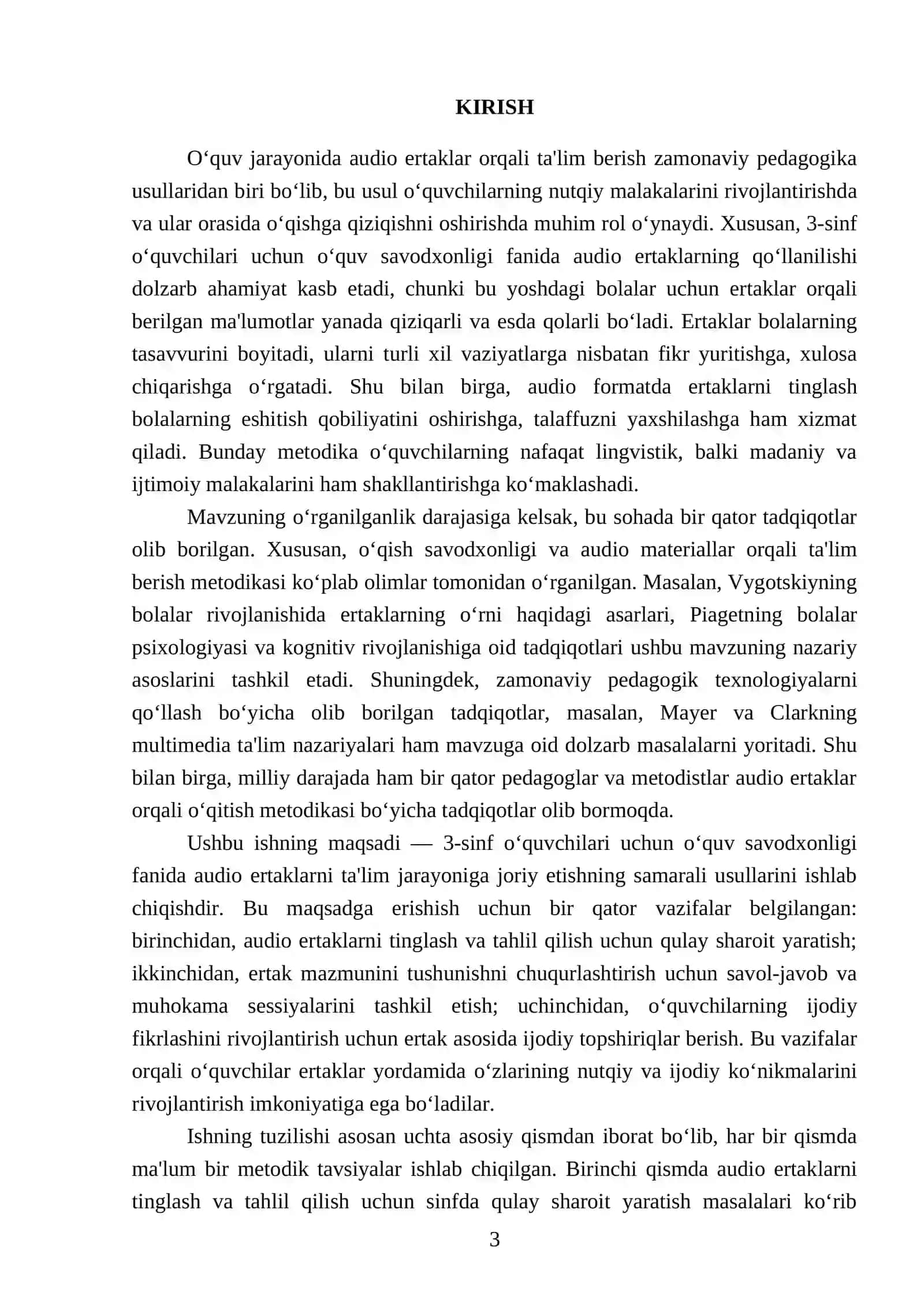 3-sinf o‘qish savodxonligi fanida berilgan audio ertaklarni o‘qitish darslarini tashkil etish yuzasidan metodik tavsiyalar 3