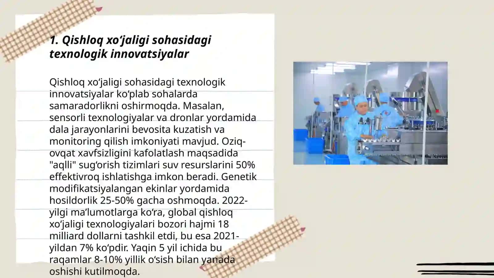 Qishloq xo’jaligi va sanoat sohasidagi o’zgarishlar 3