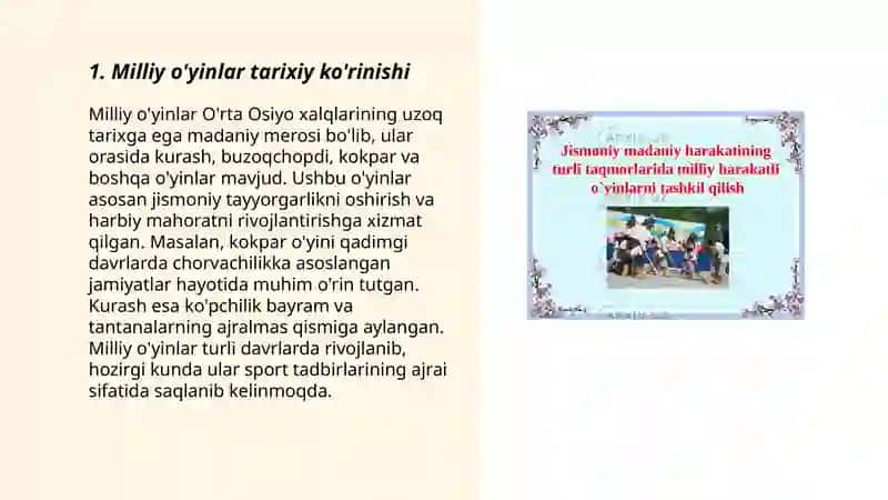 Milliy va harakatli o'yinlari o'rgatish 3