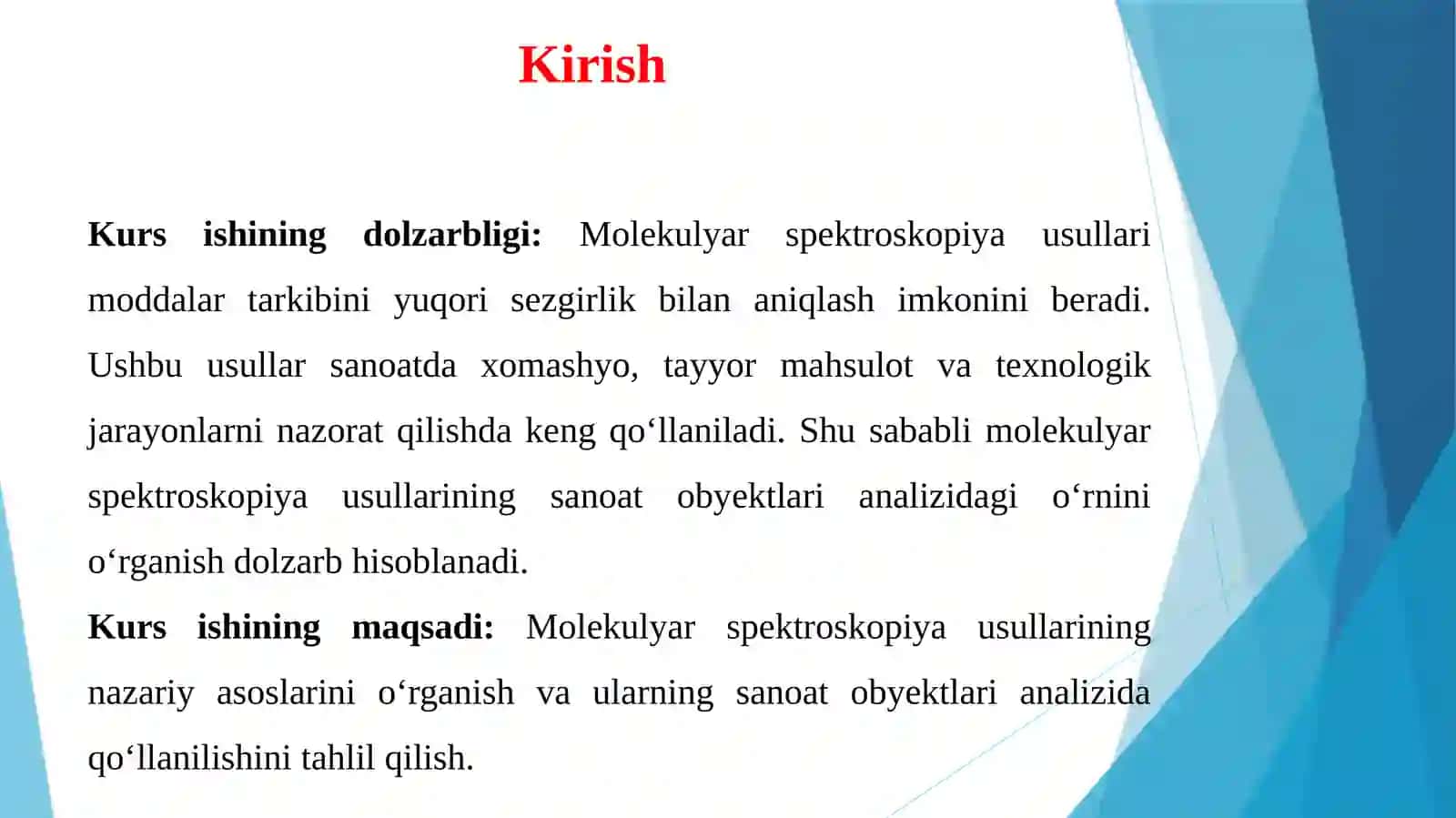 Molekulyarspektroskopiyausullariningsanoatobyektianalizidaishlatilishi 3