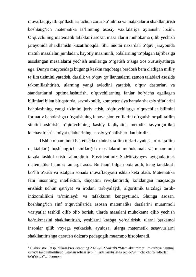 BOSHLANG‘ICH SINF O‘QUVCHILARIDA MASALA YECHISH KO‘NIKMASINI SHAKLLANTIRISH METODIKASINI TALIM TEXNOLOGIYALARI VOSITASIDA TAKOMILLASHTIRISH 3
