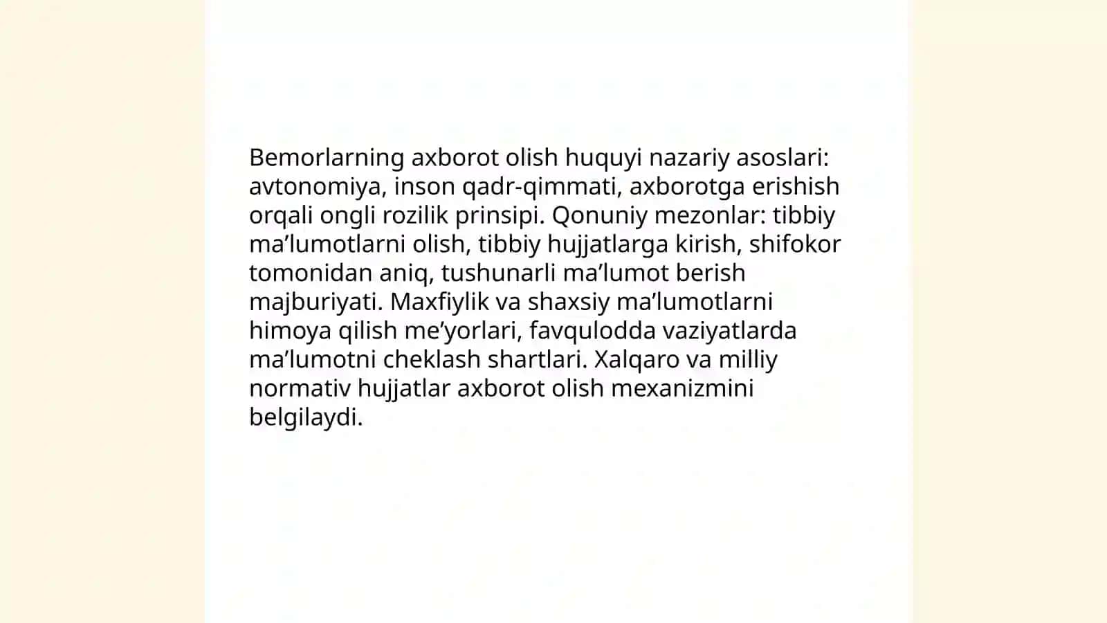 Bemorlarning maʼlumot olish masalasining etik huquqiy jihatlari 3